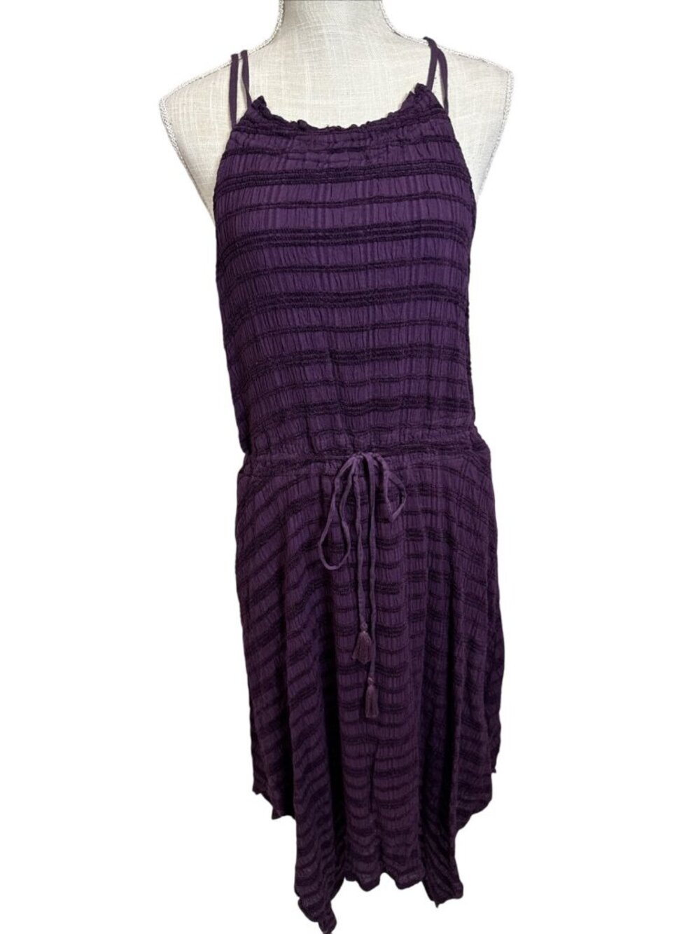 Anthropologie Purple Sleeveless Strap Tie Waist Mid Summer Dress XL
